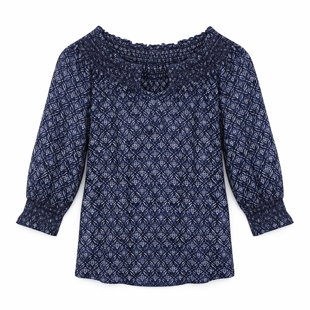 Talbots Dark Blue Geometric Blouse (123)